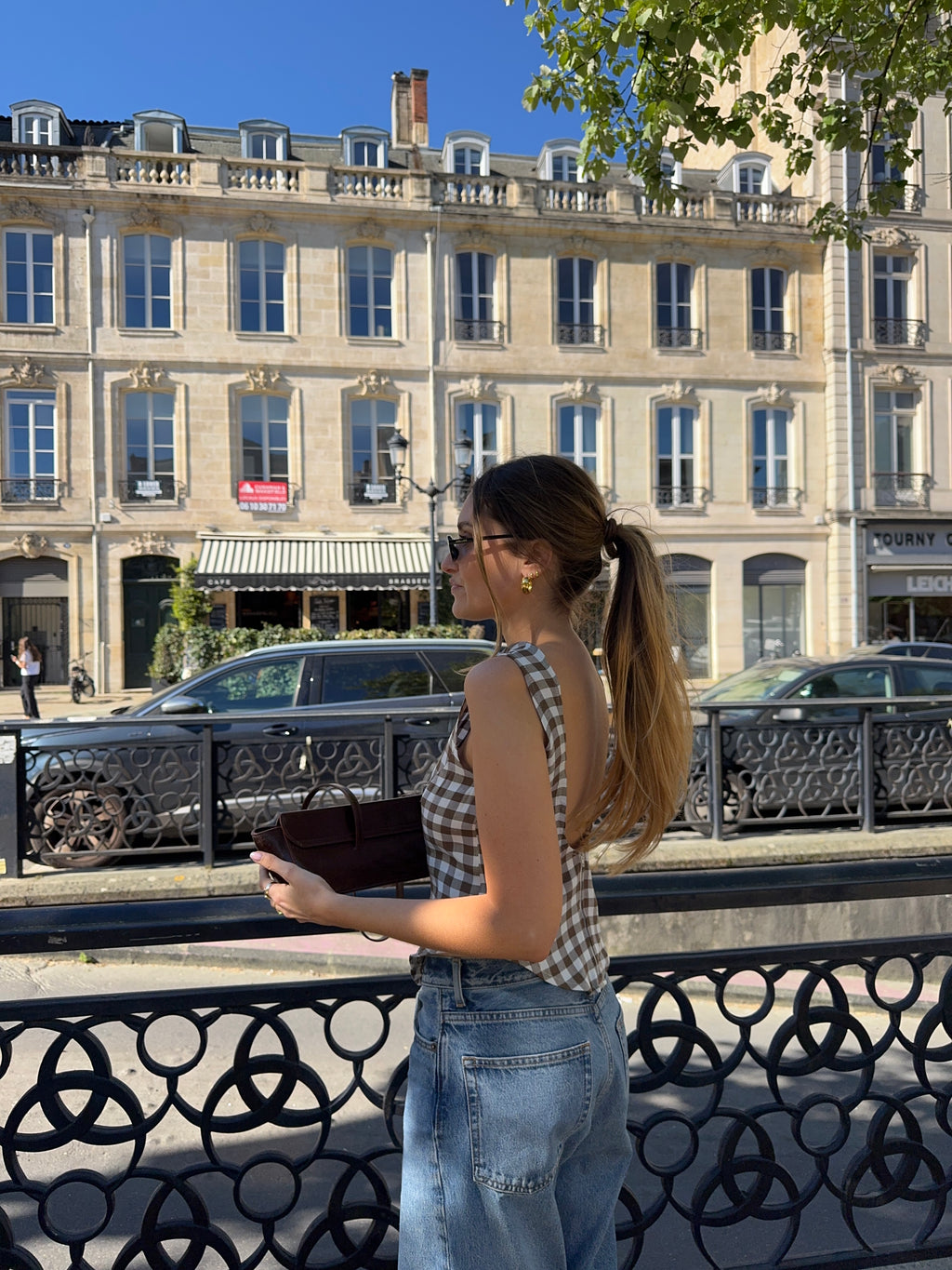 Top dos nu vichy marron