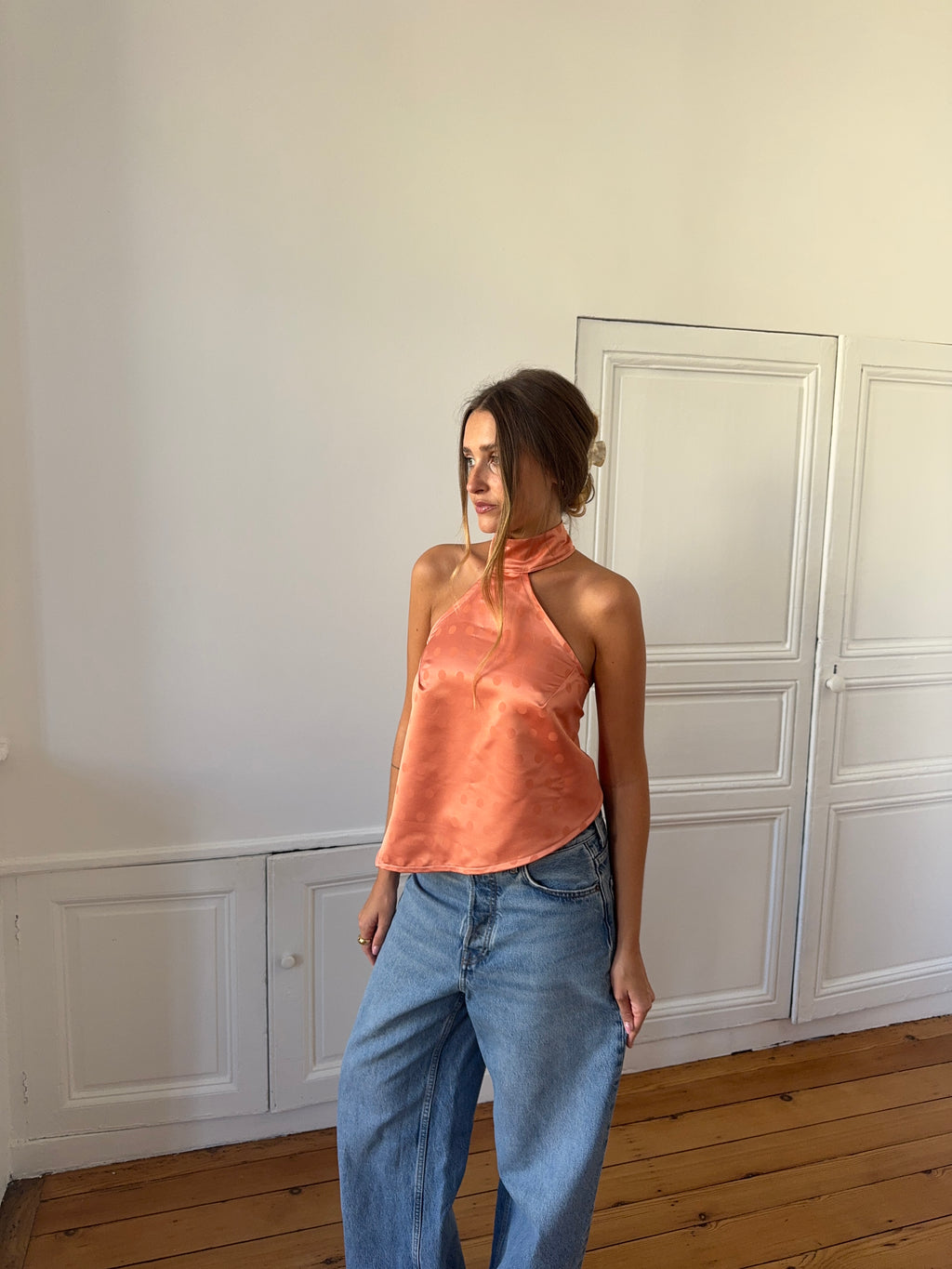 Top dos nu asymétrique upcyclé corail - XS