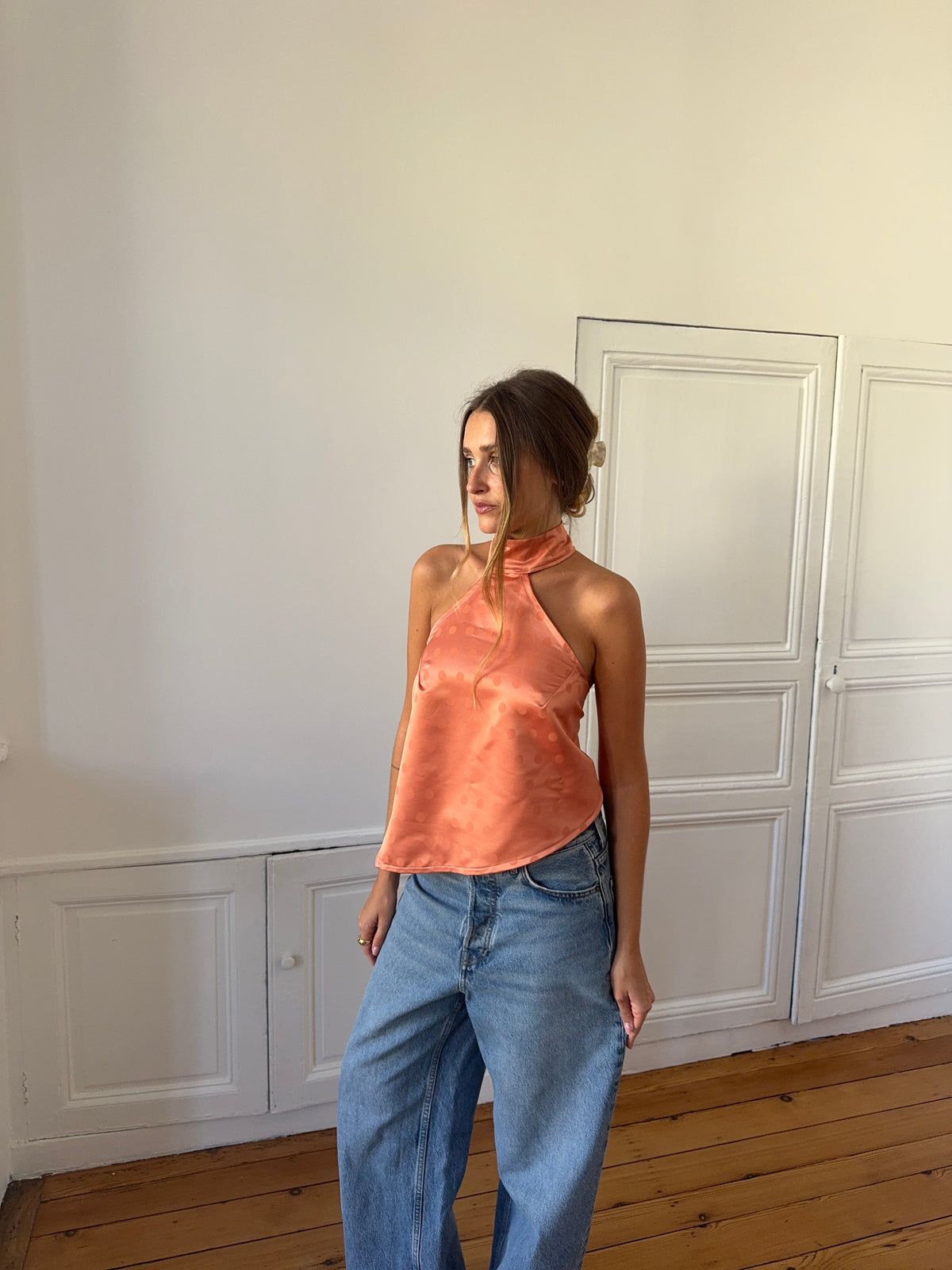 Top dos nu asymétrique upcyclé corail - XS