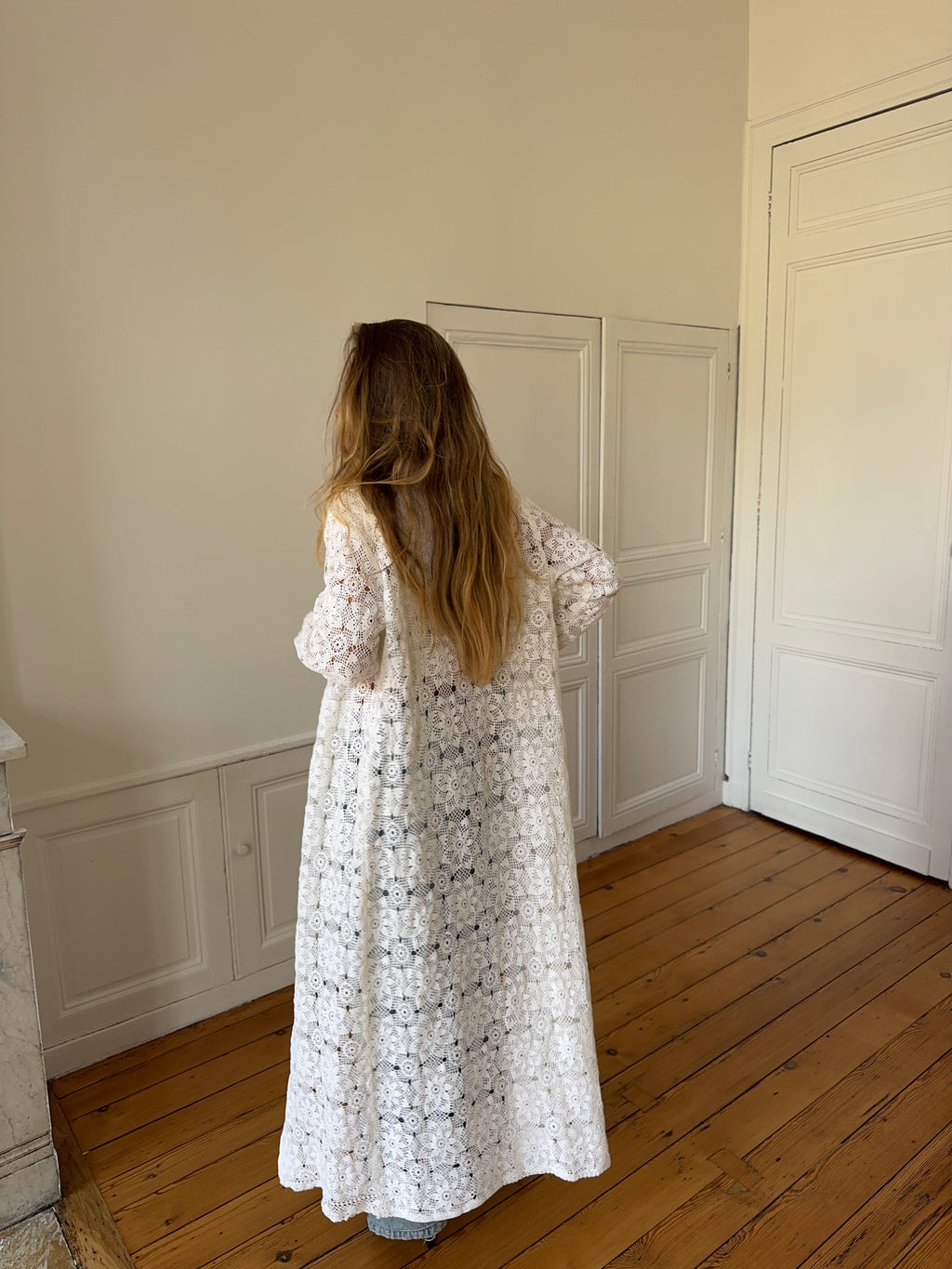 Veste longue upcyclée blanche - M