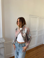Veste courte upcyclée à motifs et franges