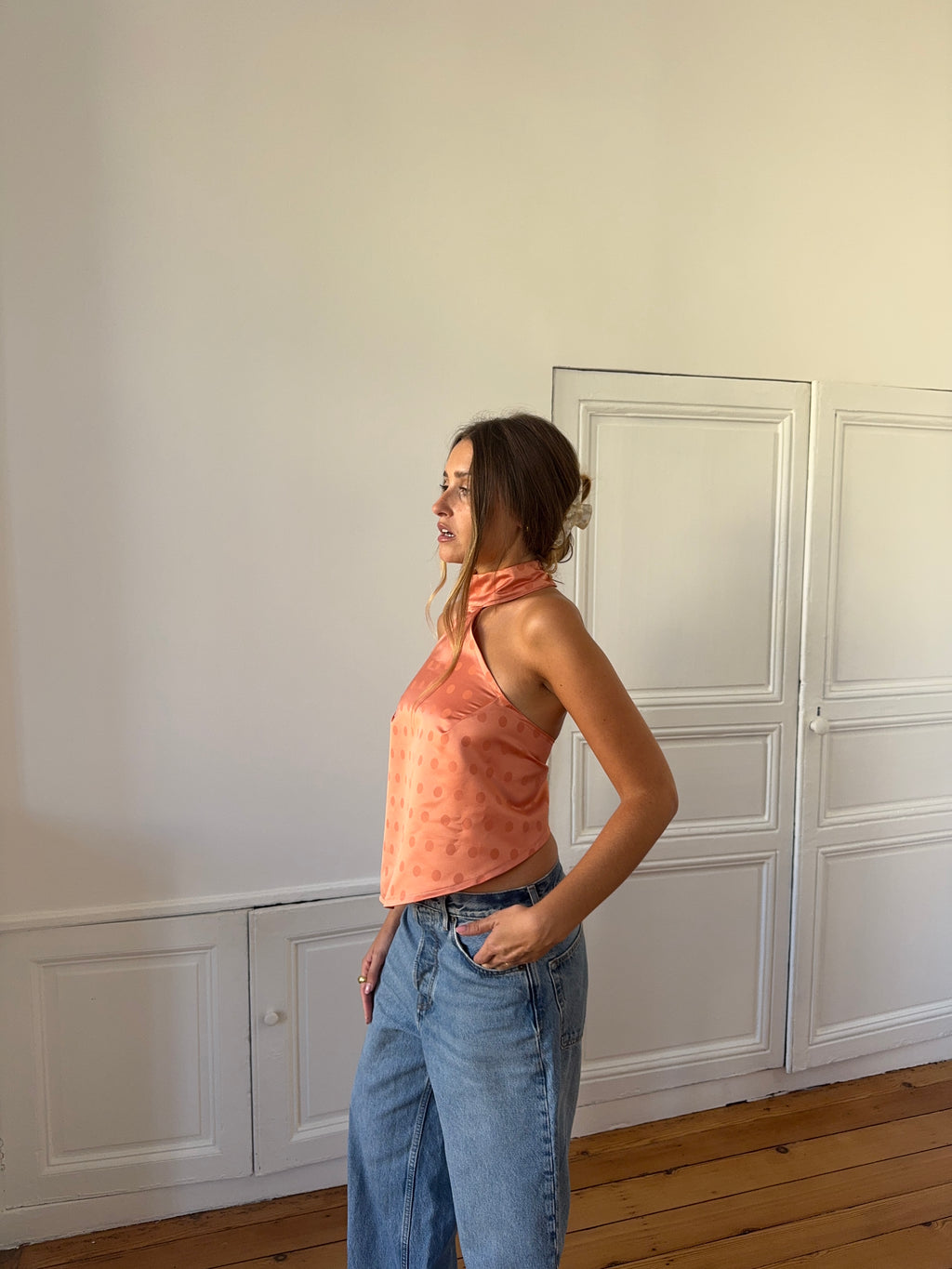 Top dos nu asymétrique upcyclé corail - XS