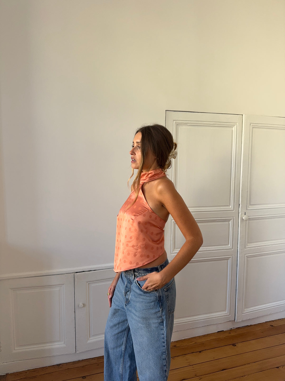 Top dos nu asymétrique upcyclé corail - XS