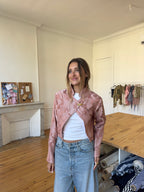 Veste courte upcyclée satinée rose - M