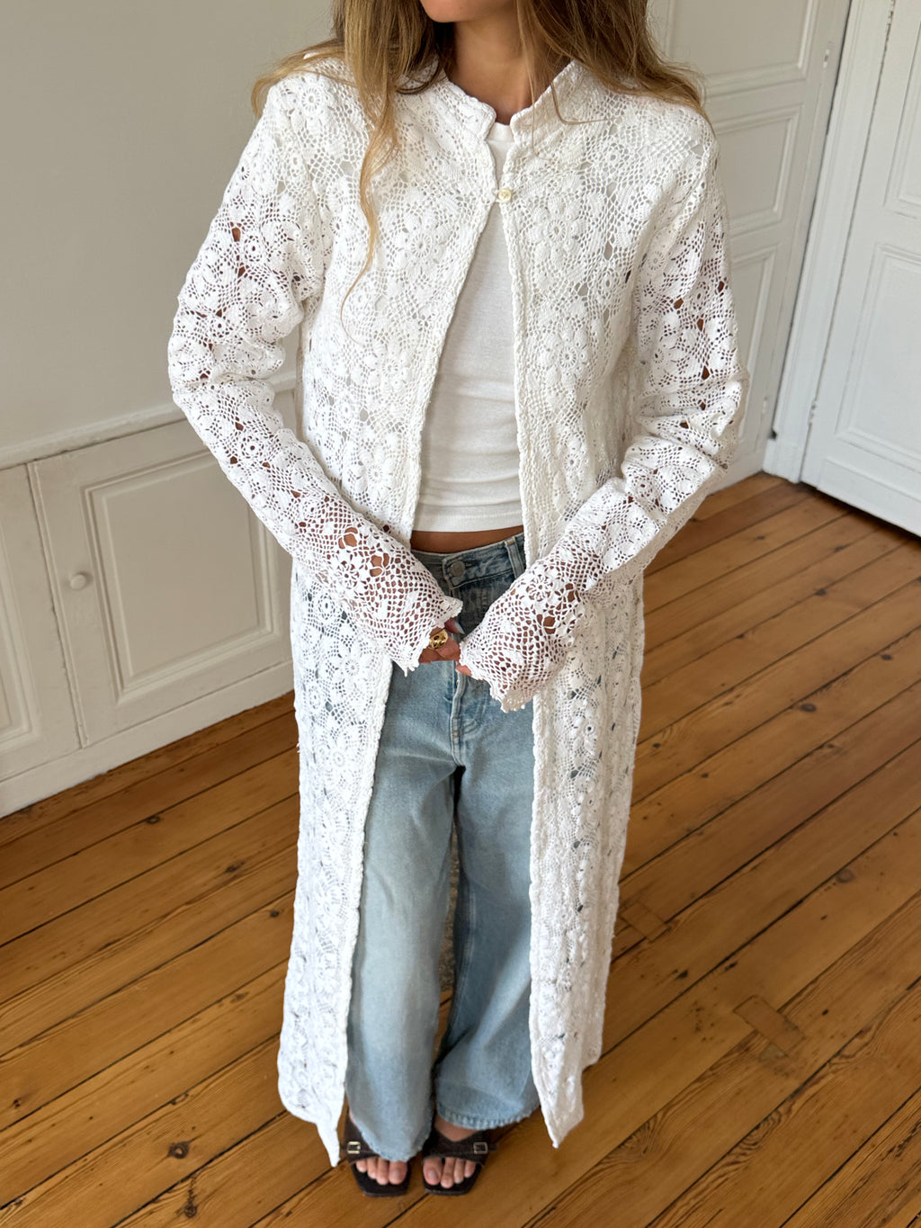 Veste longue upcyclée blanche - M