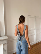 Top dos nu upcyclé gris chiné - L