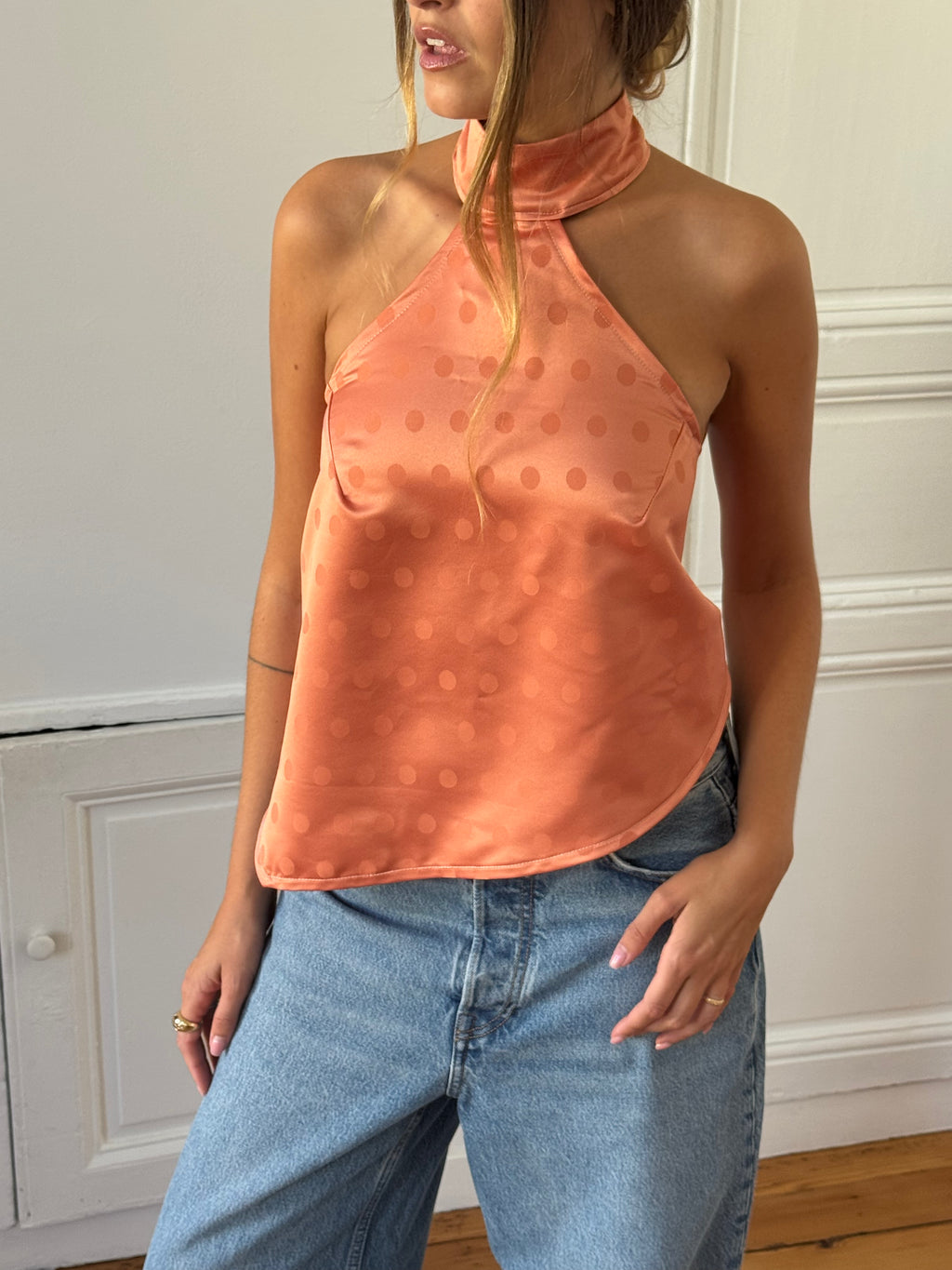Top dos nu asymétrique upcyclé corail - XS