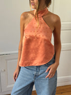 Top dos nu asymétrique upcyclé corail - XS