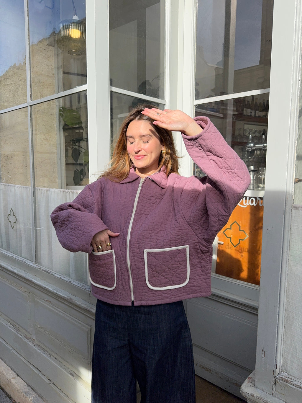 Veste upcyclée matelassée violette
