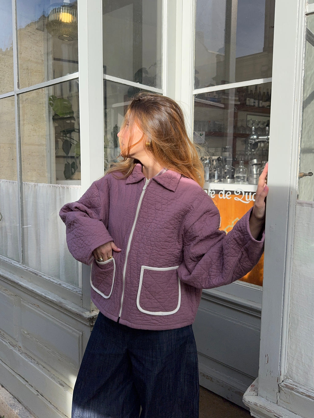 Veste upcyclée matelassée violette