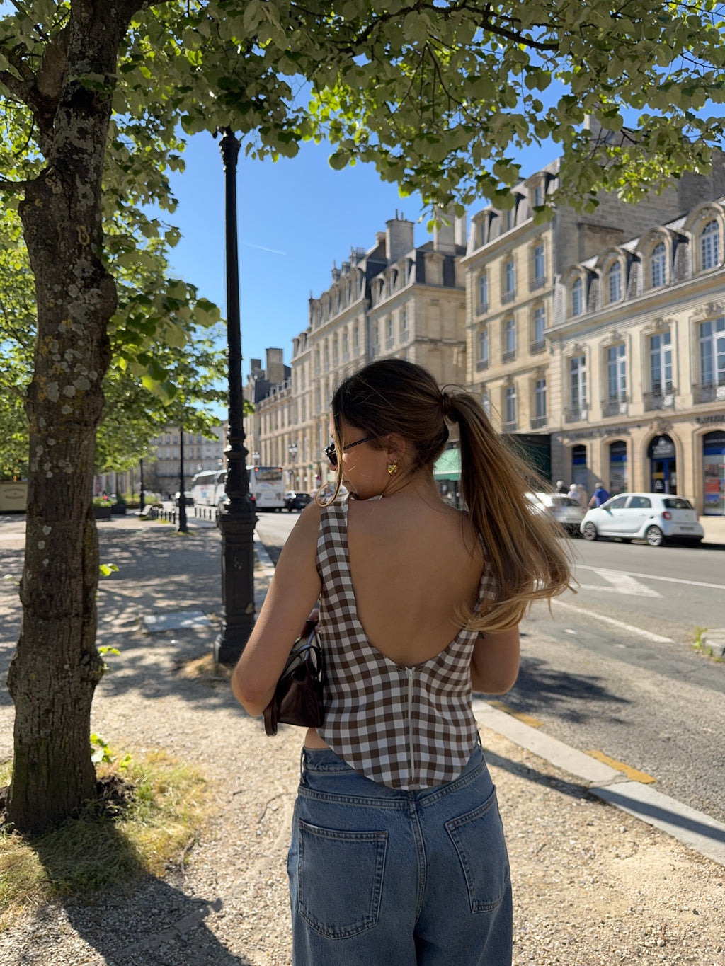 Top dos nu vichy marron