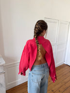Chemise upcyclée dos nu soie/lin rouge - S/M