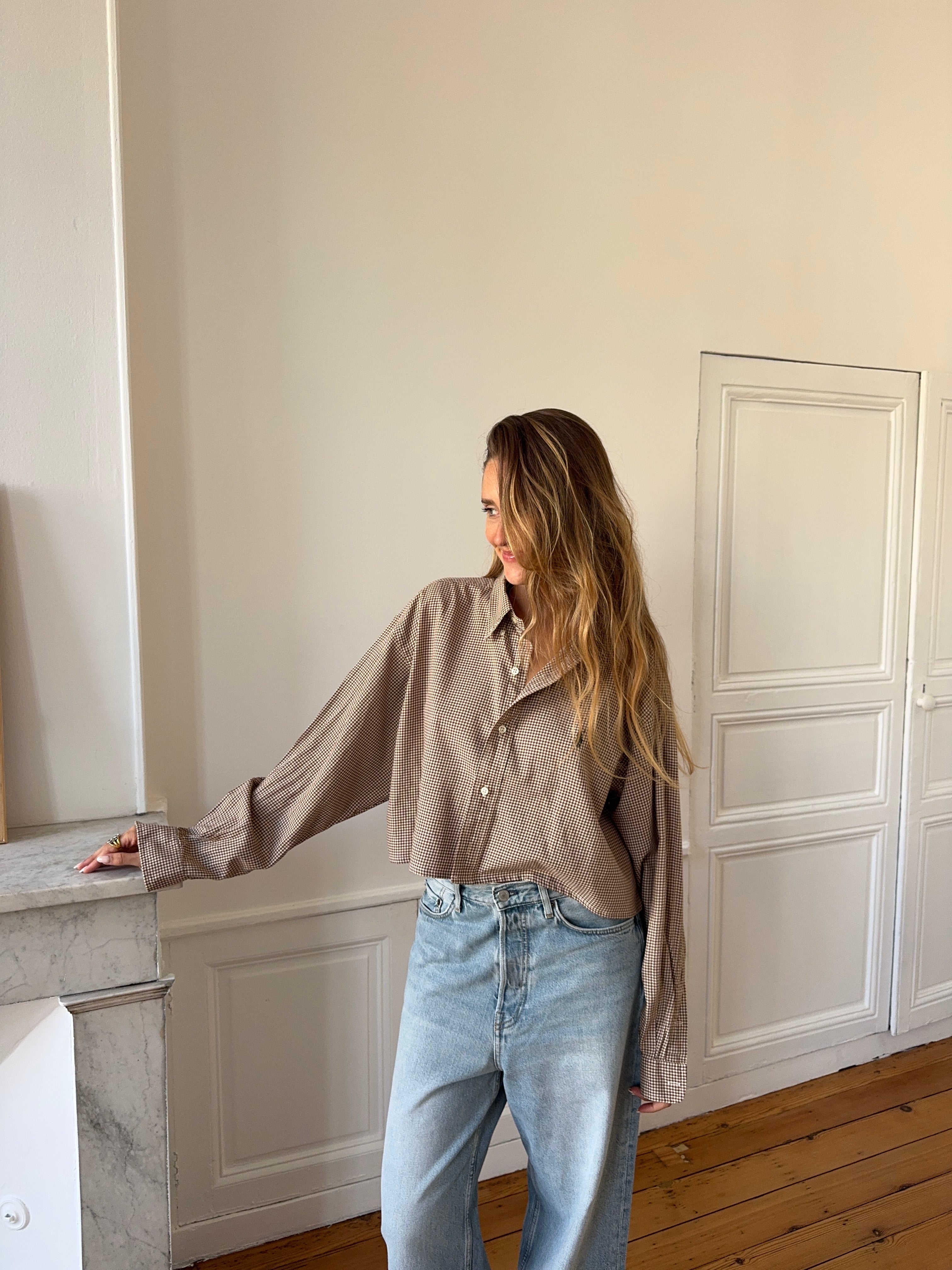 Chemise upcyclée dos nu à carreaux - S/M