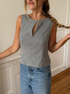 Top dos nu upcyclé gris chiné - L