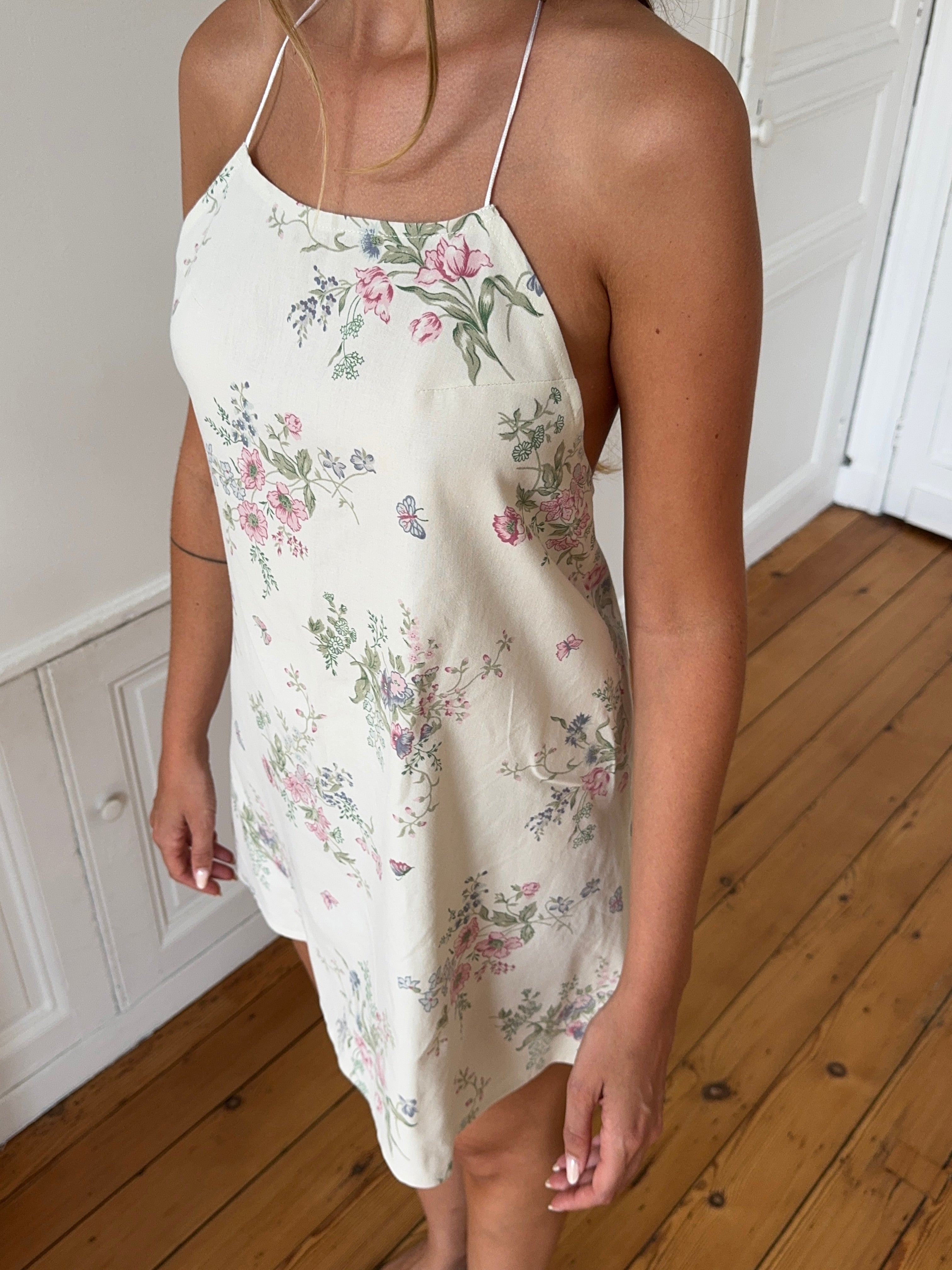 Robe dos nu upcyclée crème à motifs - XS/S