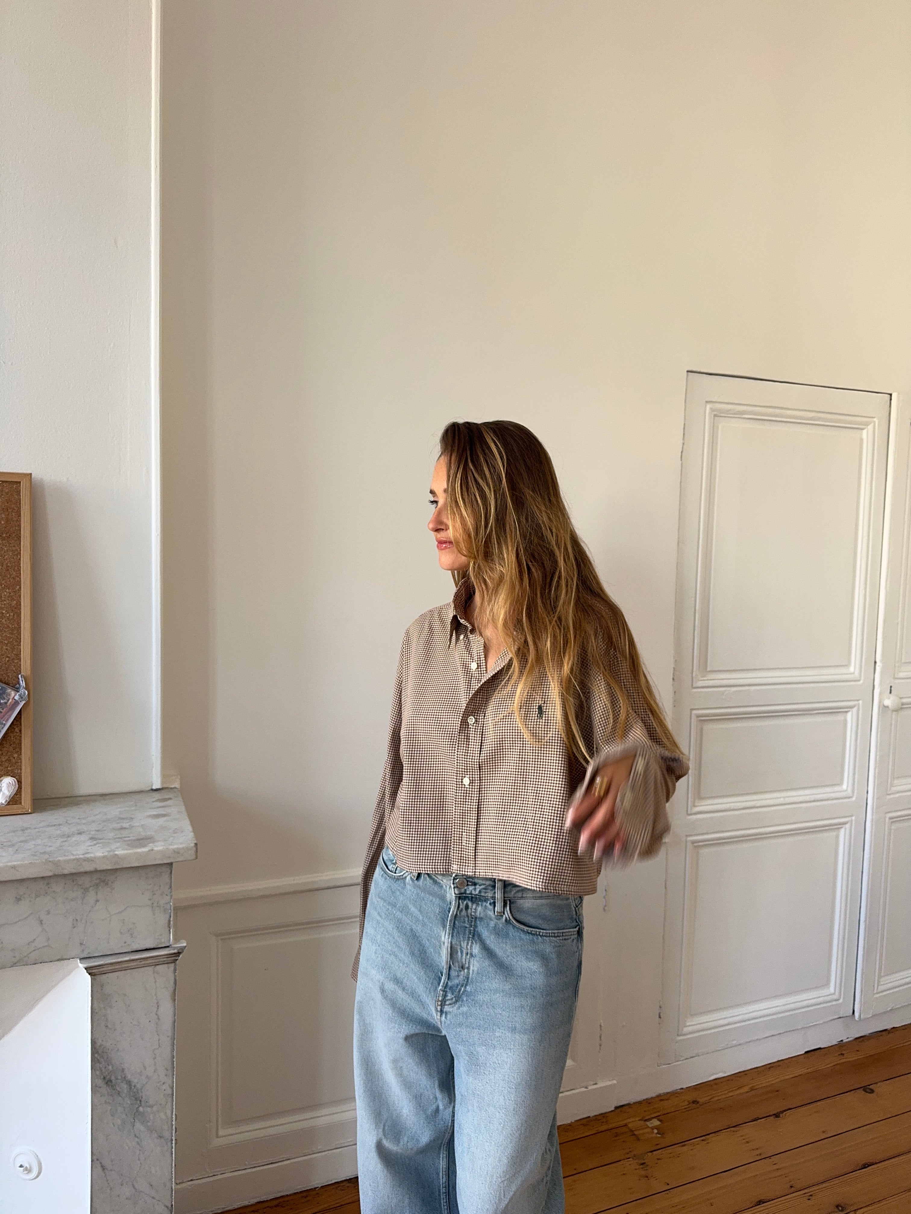 Chemise upcyclée dos nu à carreaux - S/M