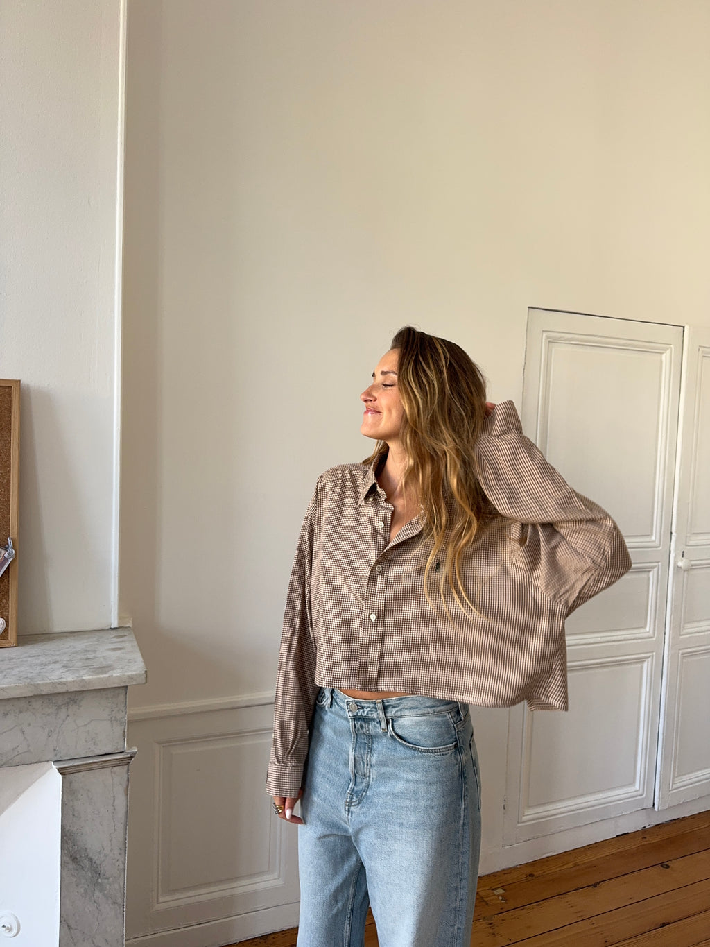 Chemise upcyclée dos nu à carreaux - S/M