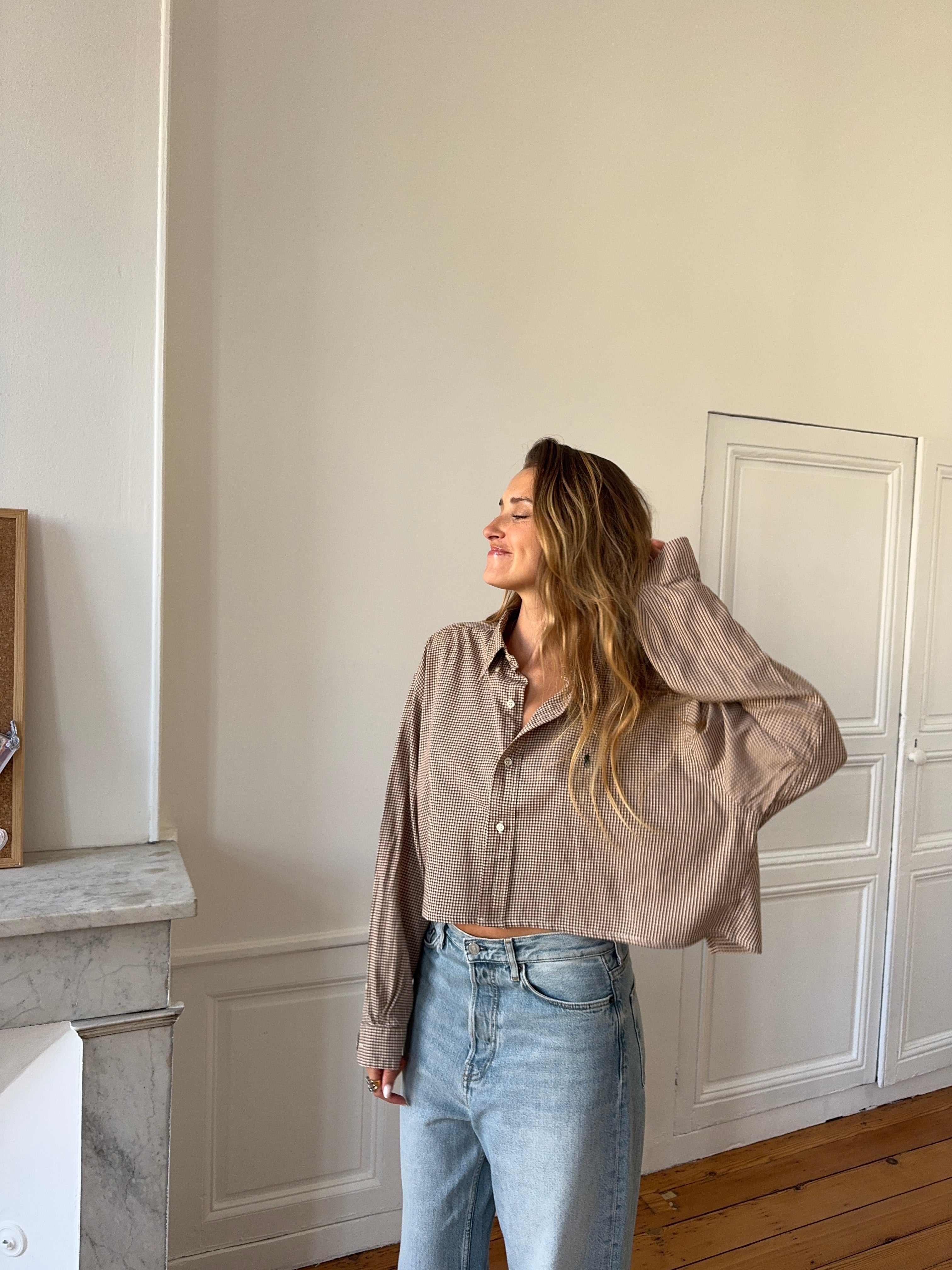 Chemise upcyclée dos nu à carreaux - S/M