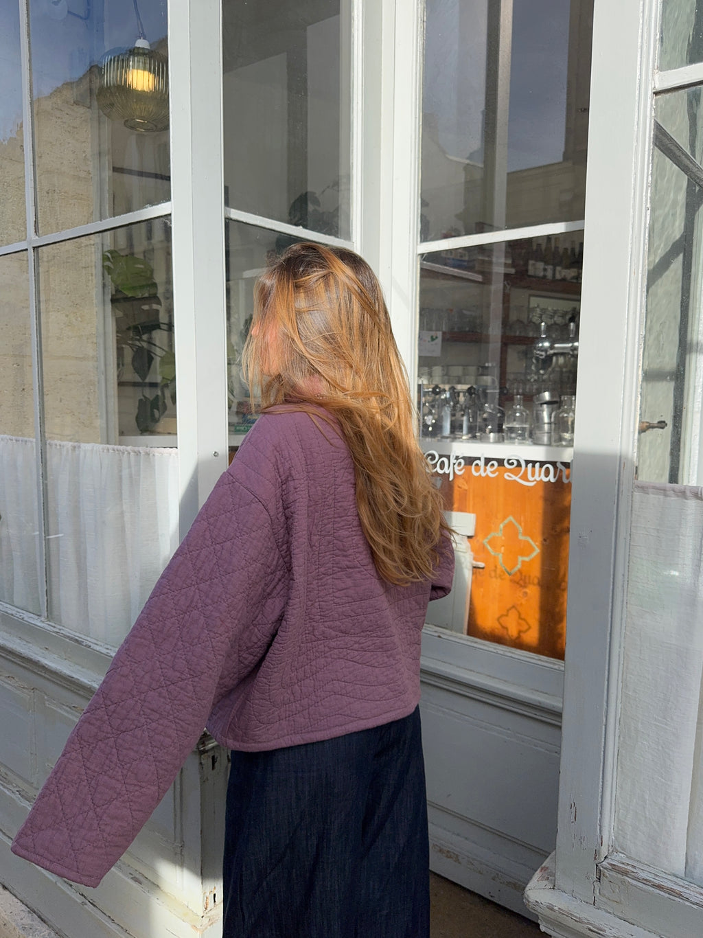 Veste upcyclée matelassée violette