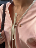 Chemise upcyclée pêche pastel + chouchou