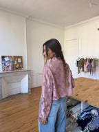 Veste courte upcyclée satinée rose - M