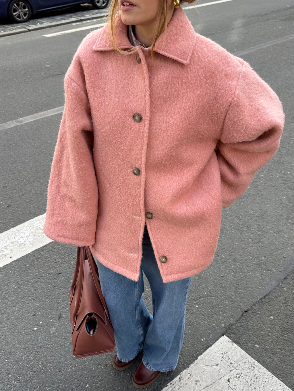 Manteau upcyclé laine rose foncé vintage