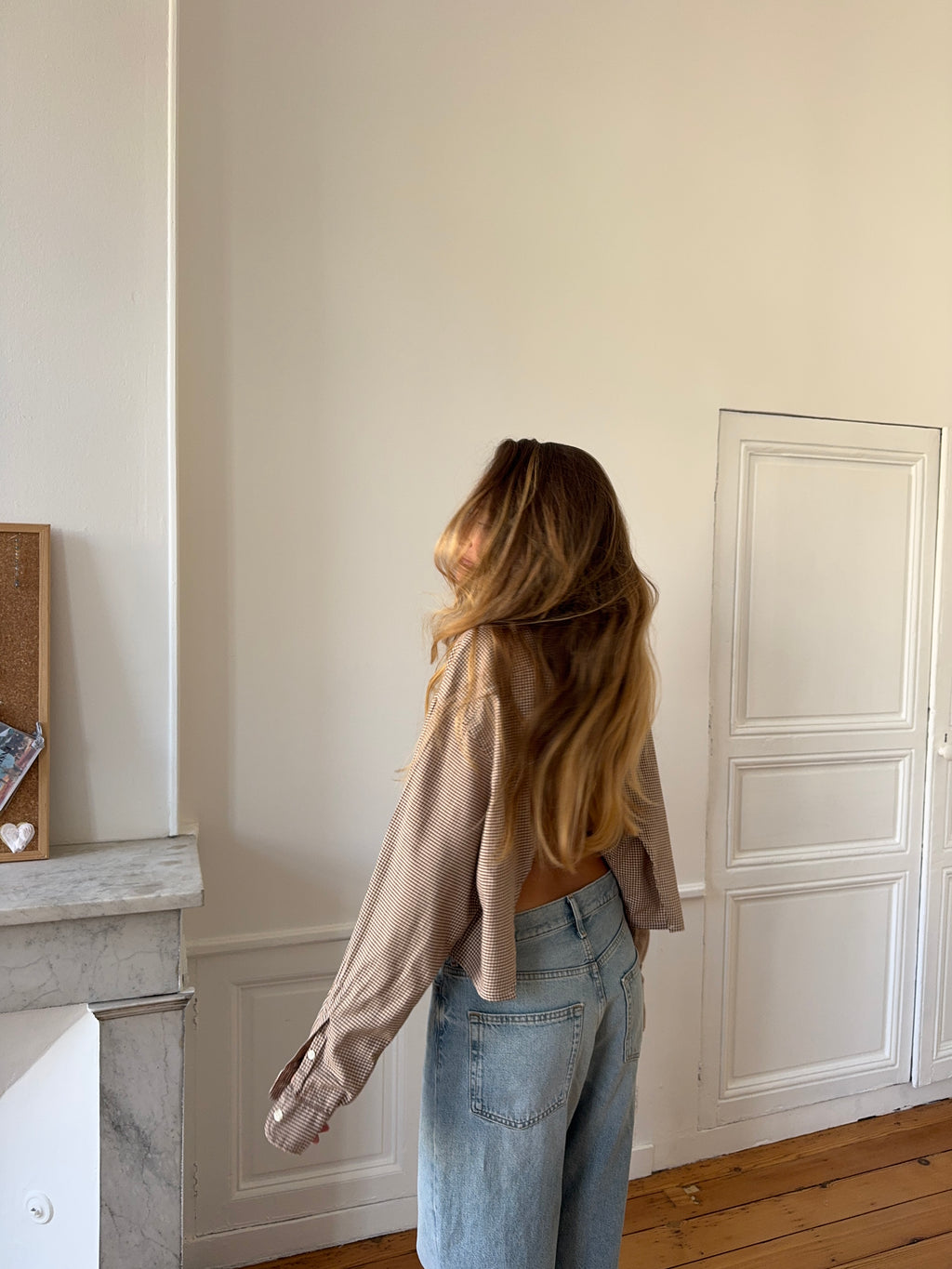 Chemise upcyclée dos nu à carreaux - S/M