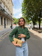 Veste courte upcyclée verte à motifs vintage