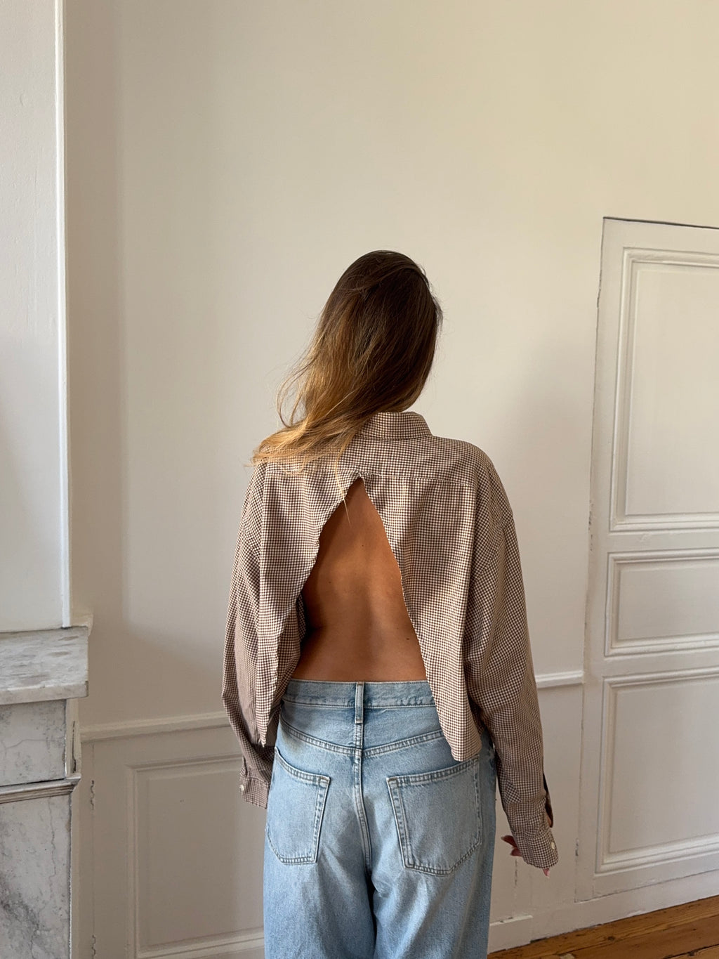 Chemise upcyclée dos nu à carreaux - S/M
