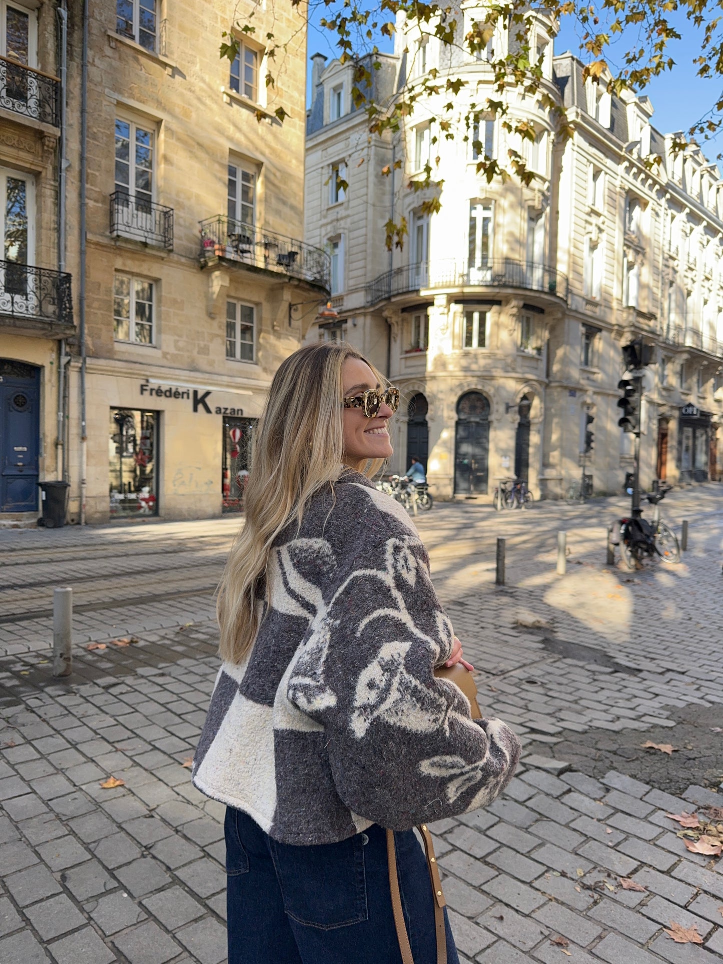 Veste upcyclée laine à motifs