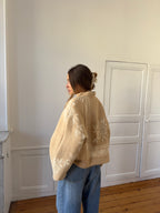 Veste upcyclée laine beige à motifs - T2