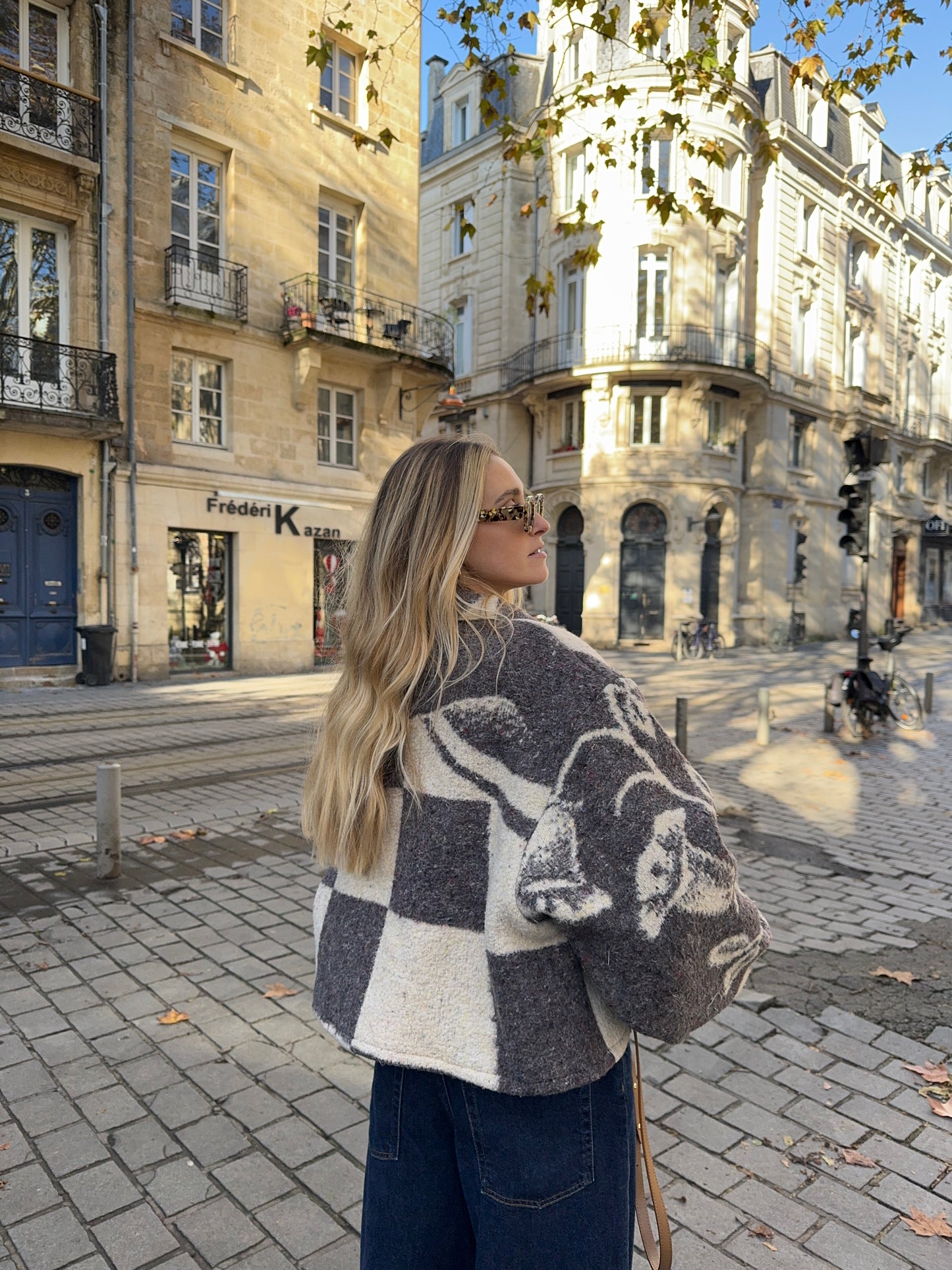 Veste upcyclée laine à motifs