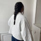 Veste upcyclée matelassée blanche à motif bleu