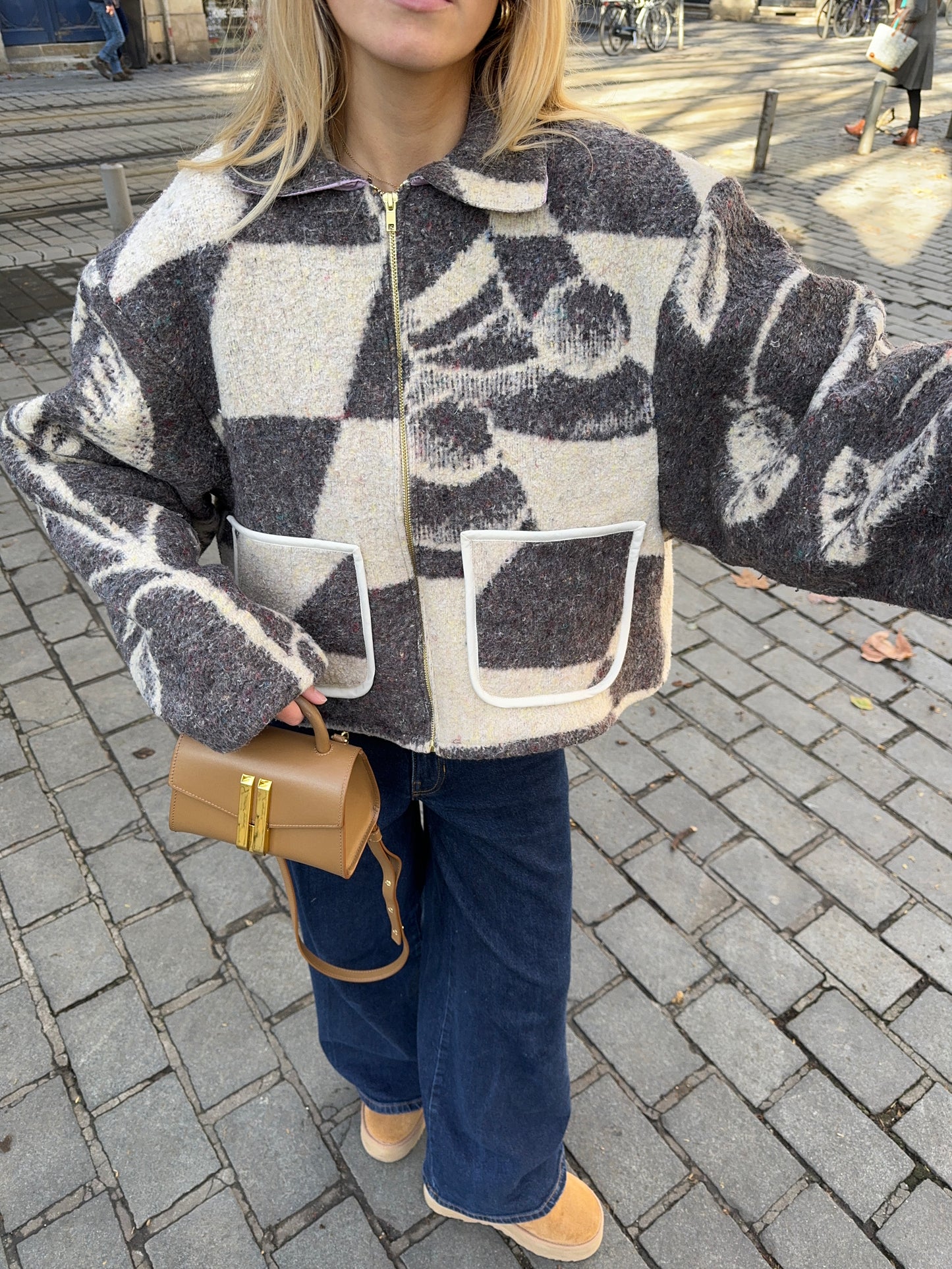 Veste upcyclée laine à motifs