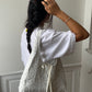 Sac upcyclé matelassé blanc à motif bleu