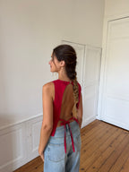 Top dos nu upcyclé rouge - M