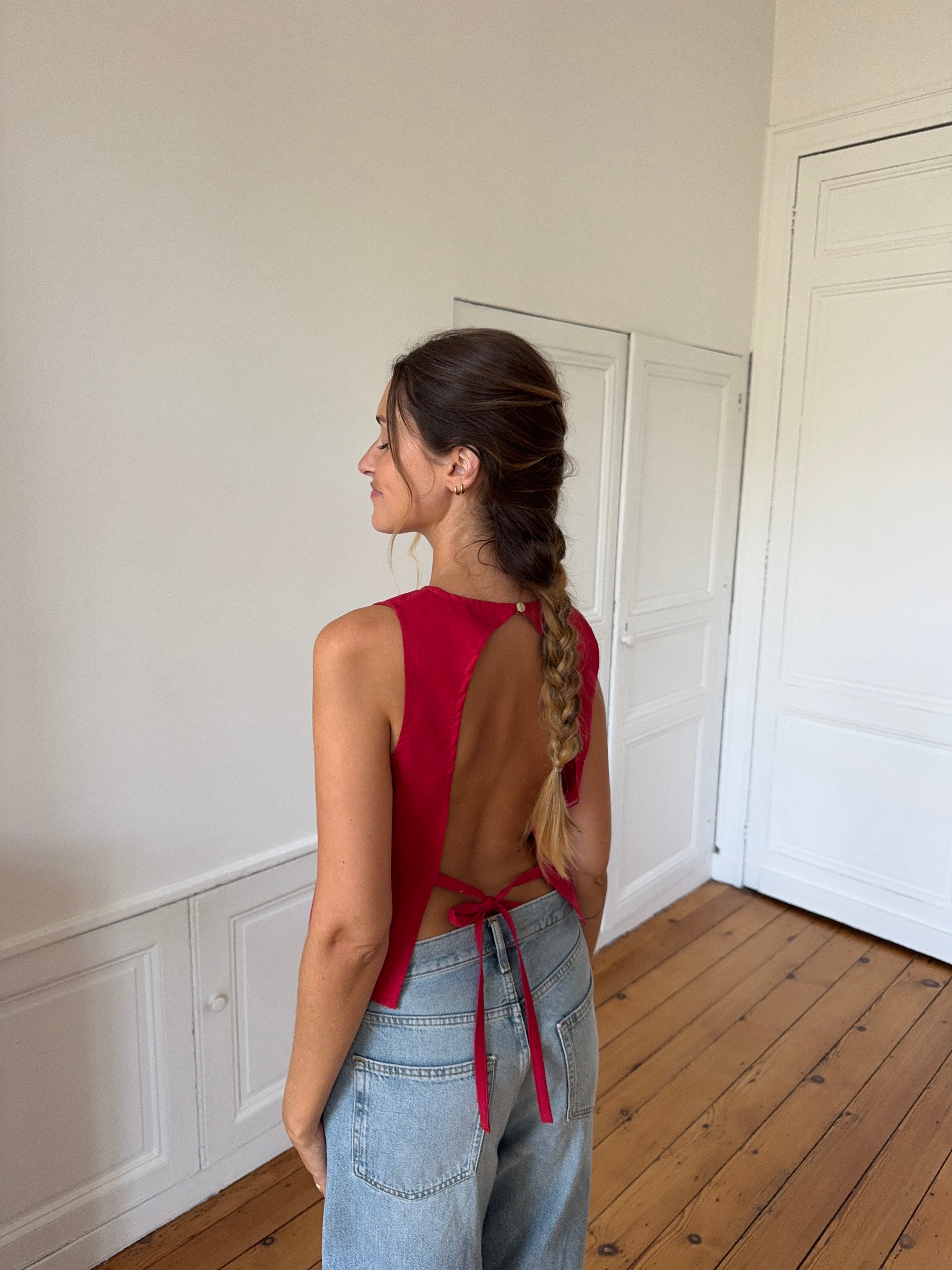 Top dos nu upcyclé rouge - M