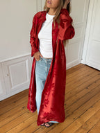 Veste longue upcyclée satinée rouge - L