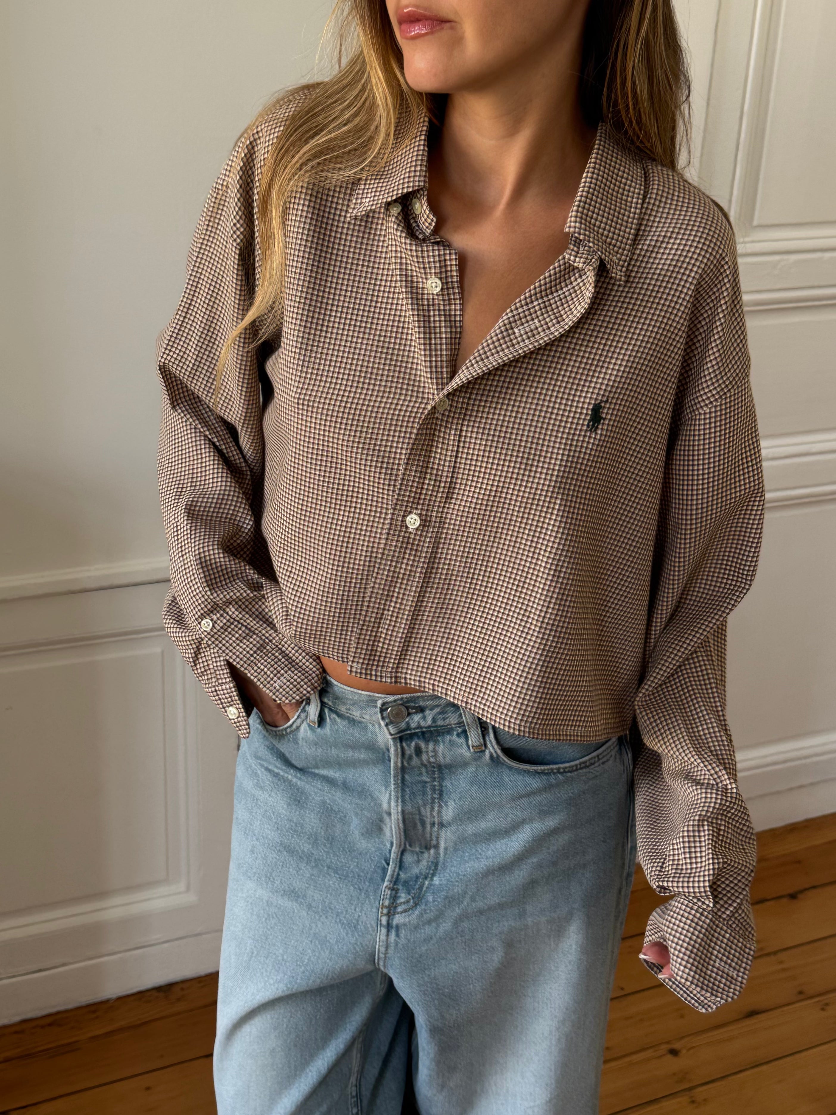 Chemise upcyclée dos nu à carreaux - S/M