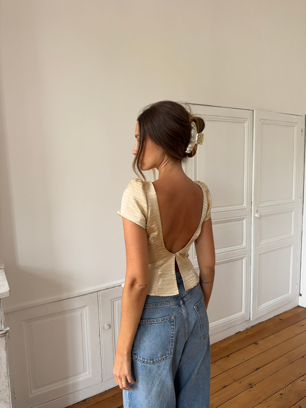 Top dos nu upcyclé satiné doré - XS