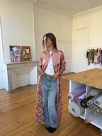 Veste longue upcyclée satinée rose - M