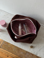 Trousse laine marron-bordeaux