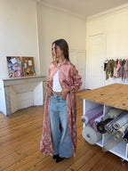 Veste longue upcyclée satinée rose - M