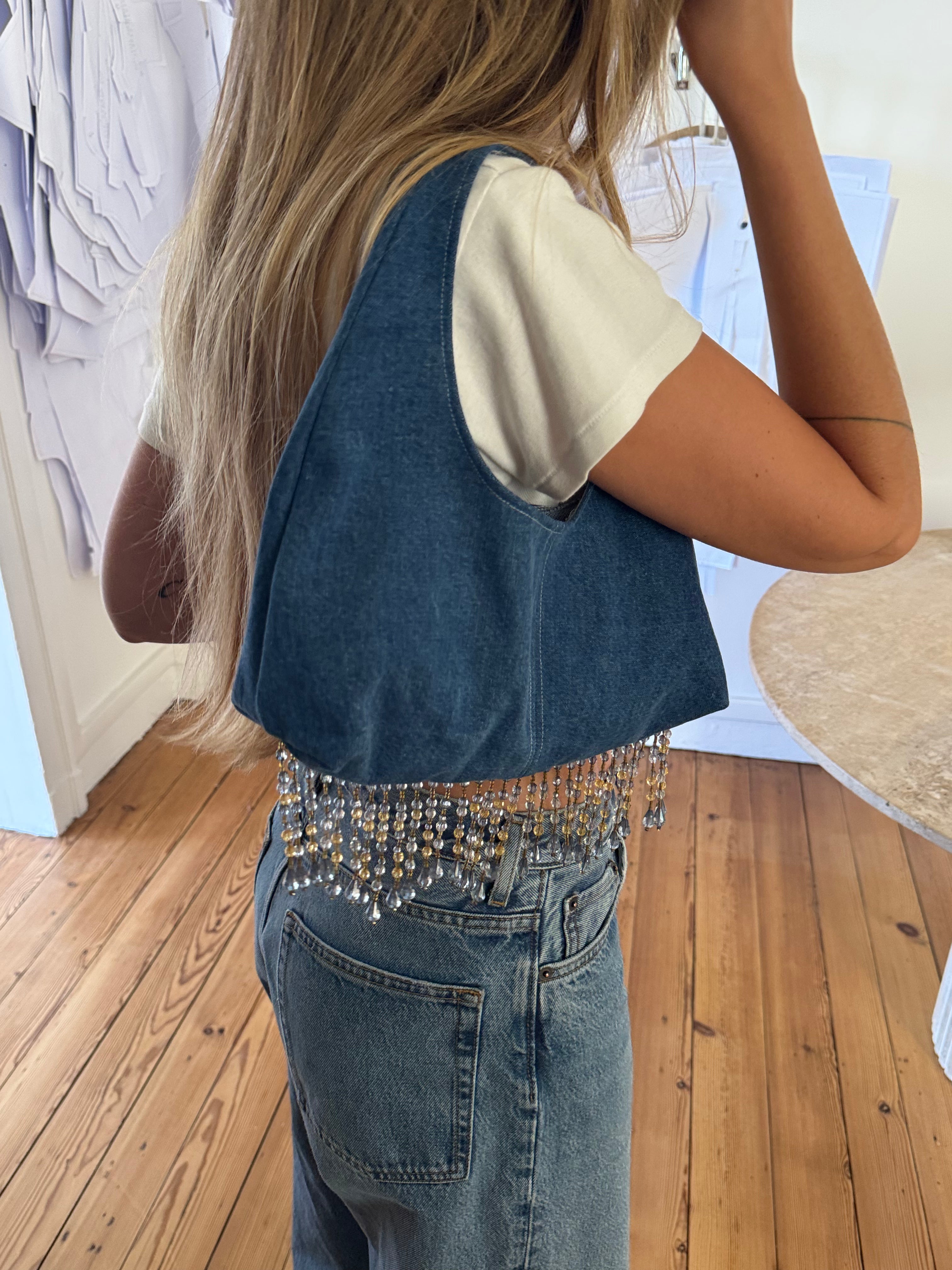 Sac upcyclé denim et perles