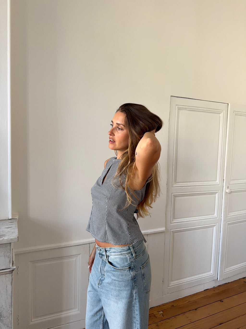 Top dos nu upcyclé vichy - S
