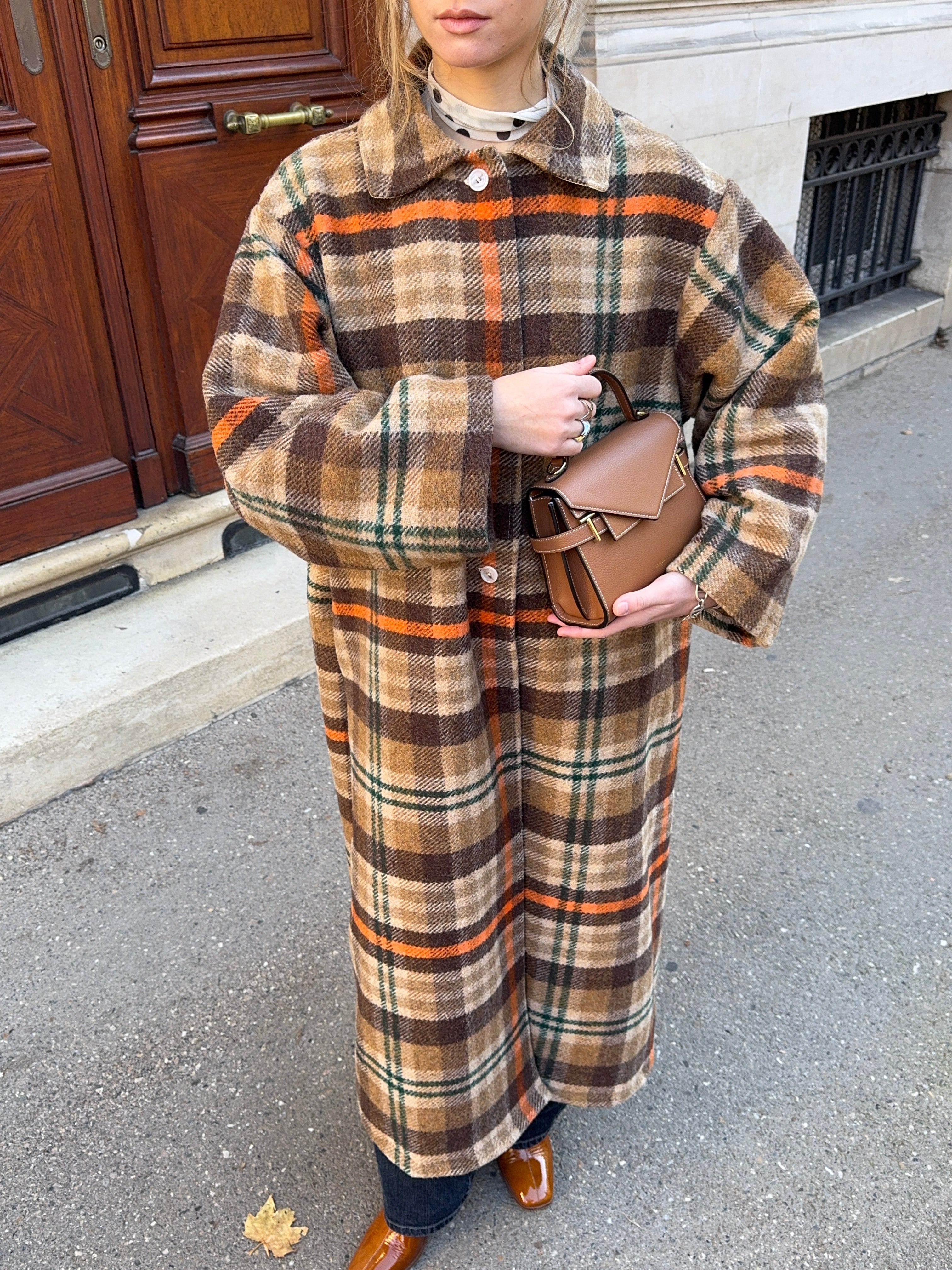 Manteau long upcyclé laine à carreaux vintage