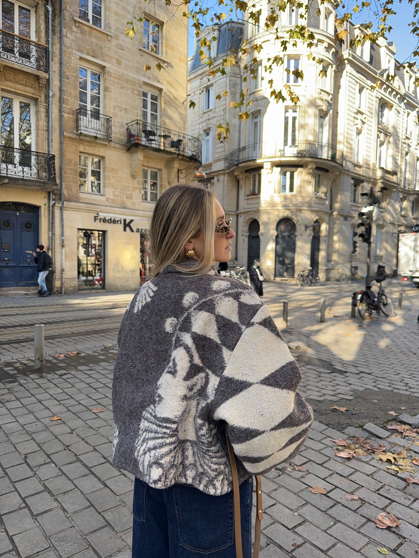 Veste upcyclée laine à motifs