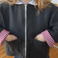 Veste laine anthracite doublure vichy