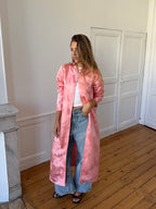 Veste longue upcyclée satinée rose - M
