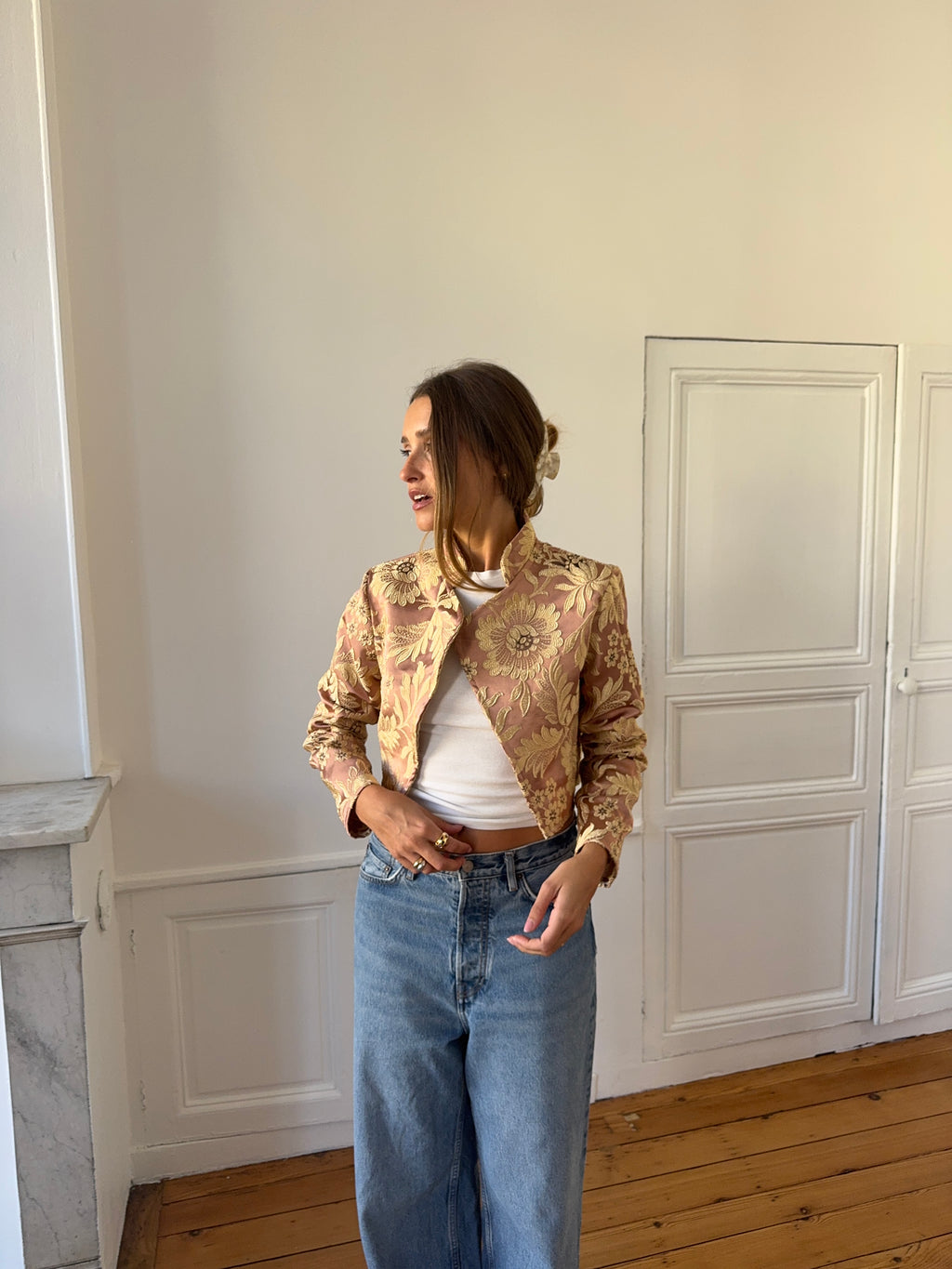 Veste courte upcyclée satinée cuivrée